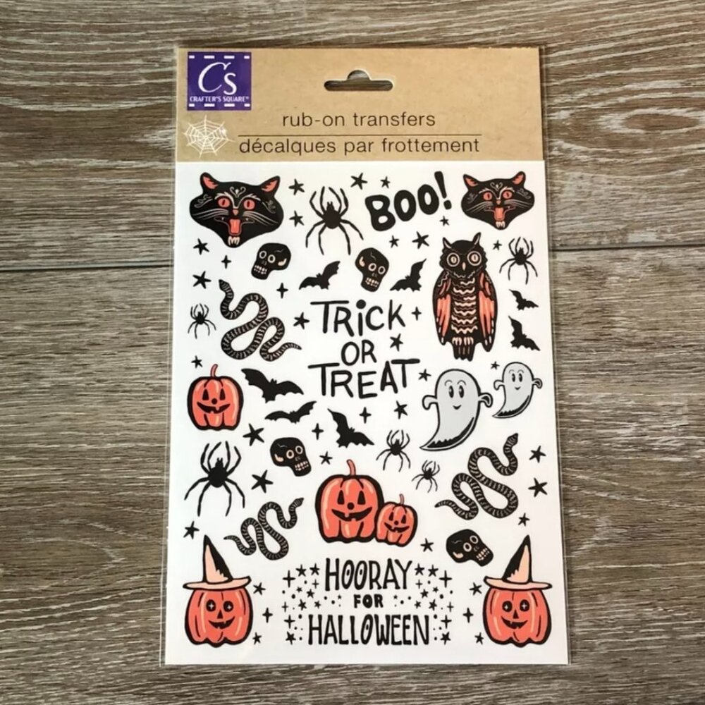 NWT Cute Halloween Rub On Transfers Pumpkins Bats Spiders Skeletons for Crafts